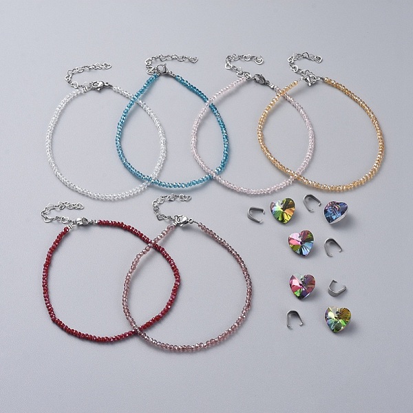 

PandaHall Electroplate Glass Beads Anklets, with 304 Stainless Steel Heart Link Chains & Lobster Claw Clasps & Snap on Bails, Heart Glass..., Multicolor