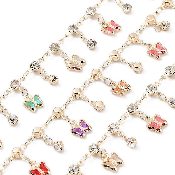 

PandaHall Handmade Brass Link Chains, with Colorful Glass Butterfly Charms, Soldered, with Spool, Light Gold, 6.5x8.5x9mm, 5.5x4x3mm, about...