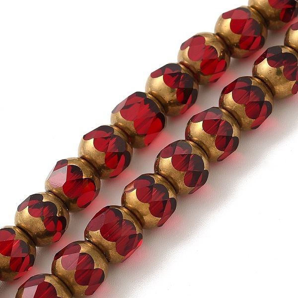 

PandaHall Transparent Electroplate Glass Beads Strands, Half Golden Plated, Faceted, Round, FireBrick, 8mm, Hole: 1mm, about 40pcs/strand..., Red