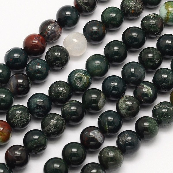 PandaHall Natural Bloodstone Beads Strands, Heliotrope Stone Beads, Round, 4mm, Hole: 1mm, about 90pcs/strand, 15.5 inch Bloodstone Round