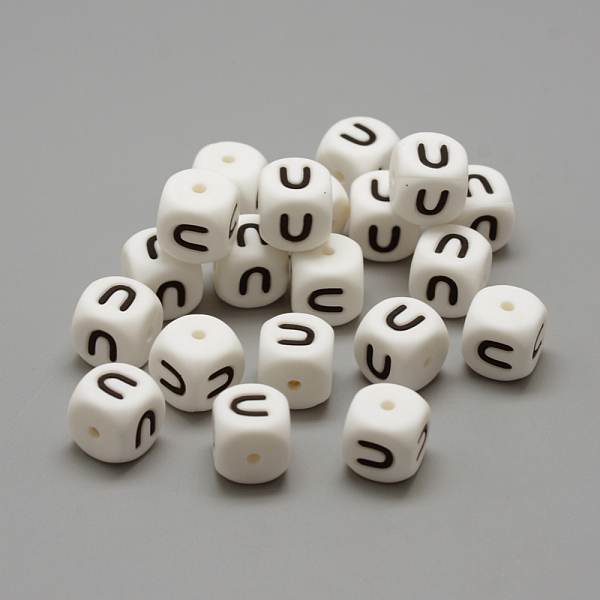 

PandaHall Food Grade Eco-Friendly Silicone Beads, Chewing Beads For Teethers, DIY Nursing Necklaces Making, Letter Style, Cube, White...
