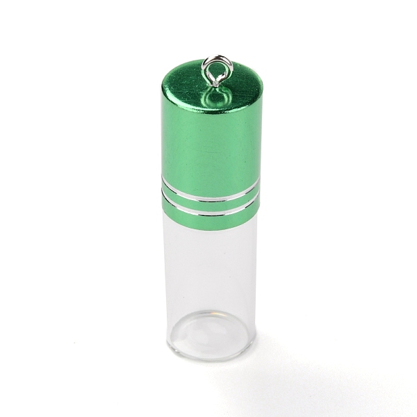 PandaHall Transparent Glass Perfume Bottle Pendant, with Brass Screw Cap Bottle, Green, 53x15.5mm, Hole: 2mm, Capacity: 3ml(0.10fl. oz)...