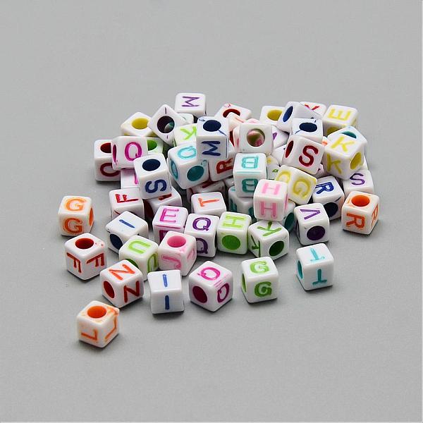 

PandaHall Opaque Acrylic Beads, Horizontal Hole, Cube with Letters, Mixed Color, 6.5~7x6.5~7x6.5~7mm, Hole: 3.5mm, about 2000pcs/500g..., Multicolor