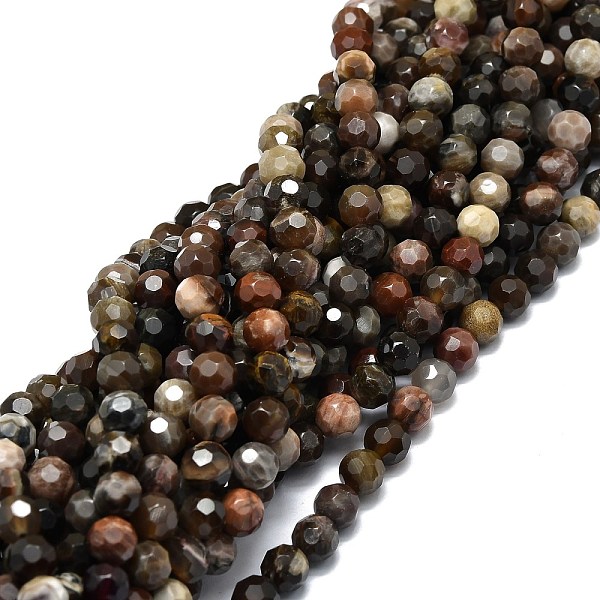 

PandaHall Natural Petrified Wood Beads Strands, Round, Faceted, 8mm, Hole: 1.2mm, about 50pcs/strand, 15.35''(39cm) Petrified Wood Round