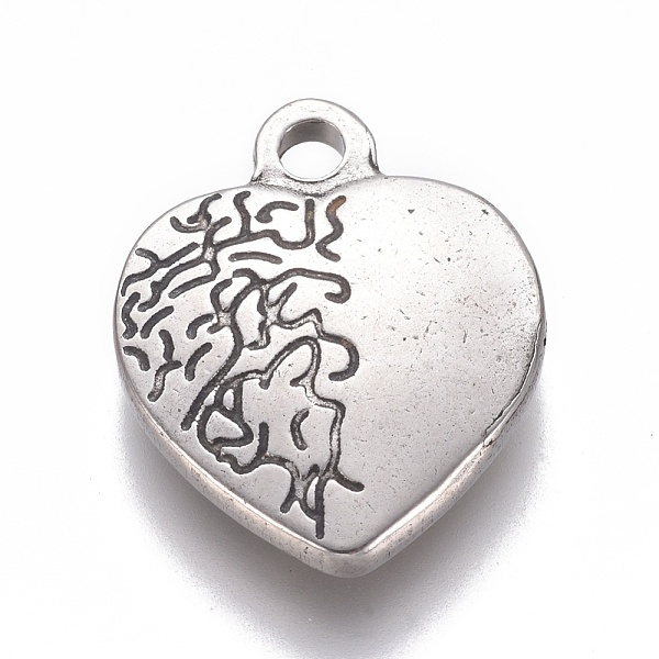 

PandaHall 304 Stainless Steel Textured Pendants, Heart with Vascular Pattern, Antique Silver, 20x16.5x3.5mm, Hole: 2.2mm 304 Stainless Steel...