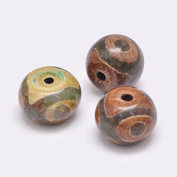 

PandaHall Tibetan Style 3-Eye dZi Beads, Natural Agate Beads, Dyed & Heated, Rondelle, Olive Drab, 14~15x10~12mm, Hole: 2.5~3mm Tibetan..., Green