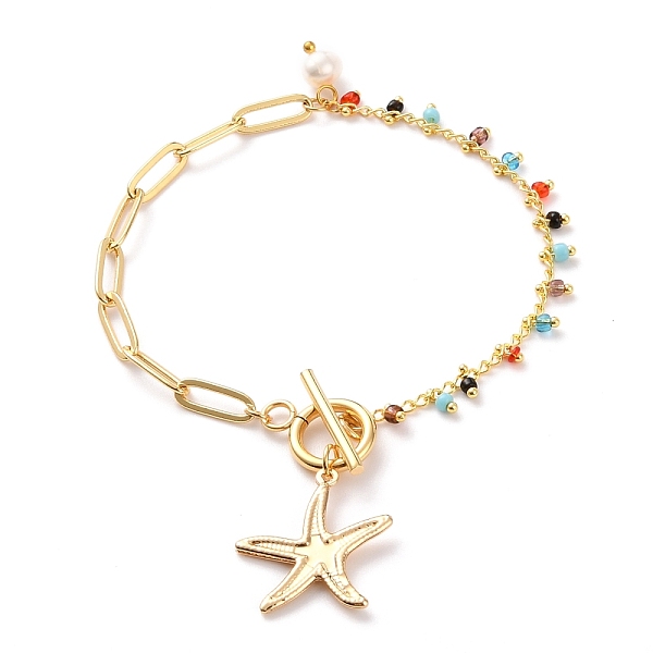 

PandaHall Brass Starfish Charm Bracelets, with Paperclip Chains, Glass Beads, Natural Pearl Beads and 304 Stainless Steel Toggle Clasps...