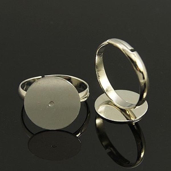 

PandaHall Brass Pad Ring Bases, Lead Free and Nickel Free and Cadmium Free, Adjustable, Platinum Color, 14mm Brass