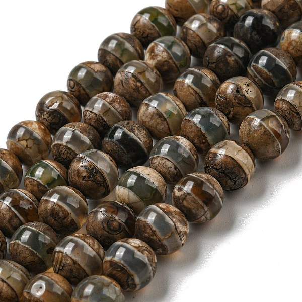 

PandaHall Tibetan Style dZi Beads Strands, Natural & Dyed Agate Beads, Round, Camel, Striped Pattern, 8mm, Hole: 1.4mm, about 49pcs/strand..., Brown