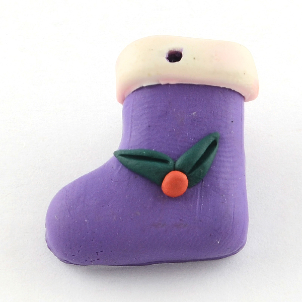 PandaHall Handmade Polymer Clay Pendants, Christmas Shoes, Purple, 21mm long, 20mm wide, 9mm thick, hole: 1.5mm Polymer Clay Shoes Purple