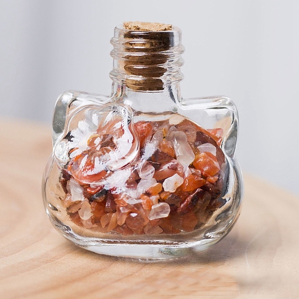 

PandaHall Cat Glass Wishing Bottle Display Decorations , with Natural Carnelian Chips Inside for Home Office Desk, 38x35mm Carnelian Cat...