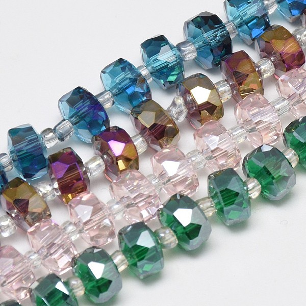 

PandaHall Electroplate Glass Beads Strands, Rainbow Plated, Faceted, Flat Round, Mixed Color, 7~8x5mm, Hole: 1mm, about 80pcs/strand, 21.26..., Multicolor
