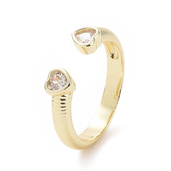 

PandaHall Clear Cubic Zirconia Double Heart Open Cuff Ring, Brass Jewelry for Valentine's Day, Golden, Inner Diameter: US Size 8(18.1mm)...
