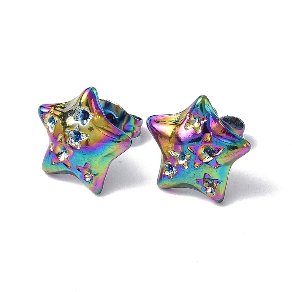 

PandaHall Ion Plating(IP) 304 Stainless Steel Stud Earring Findings, with Rhinestone Setting, Star, Rainbow Color, Fit For 1.5~2mm...