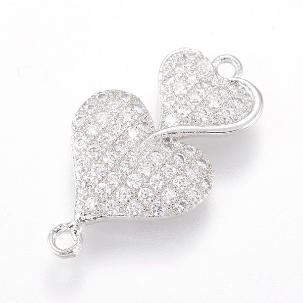 Brass Micro Pave Cubic Zirconia Heart To Heart Links