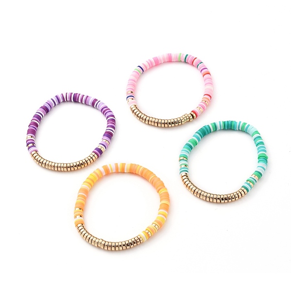 

PandaHall Handmade Polymer Clay Heishi Beads Stretch Bracelets, with Electroplate Non-magnetic Synthetic Hematite Beads, Disc/Flat Round..., Multicolor