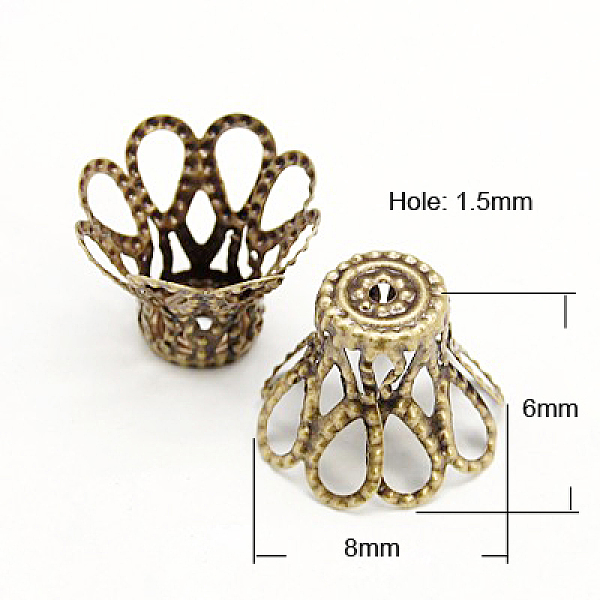 

PandaHall Iron Bead Caps, Nickel Free, Antique Bronze, 8x6mm, Hole: 1.5mm Iron