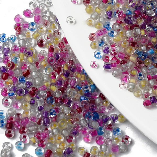 

PandaHall 8/0 Glass Seed Beads, Transparent Inside Colours, Round Hole, Round, Mixed Color, 8/0, 3~3.5x2~3mm, Hole: 0.8mm, about..., Multicolor