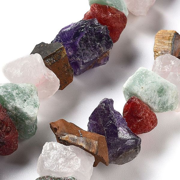 

PandaHall Raw Rough Natural Amethyst & Tiger Eye & Green Aventurine & Rose Quartz & Carnelian Beads Strands, Nuggets, 9~17x7~16x8~14mm, Hole...
