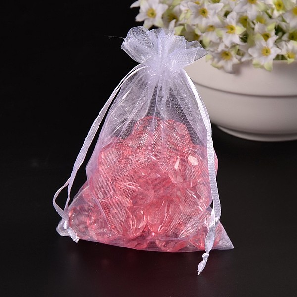 

PandaHall Organza Bags, with Ribbons, White, 12x9cm Organza Rectangle White