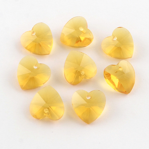 

PandaHall Faceted Heart Transparent Glass Charm Pendants, Gold, 10x10x5mm, Hole: 1mm Glass Heart Gold