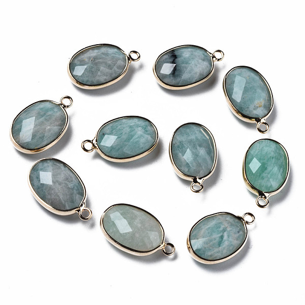 

PandaHall Natural Amazonite Pendants, with Golden Plated Brass Edge and Loop, Rack Plating, Faceted, Oval, 18.5x11x5.5mm, Hole: 1.6mm...