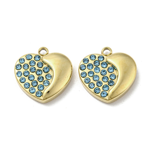 

PandaHall Real 14K Gold Plated 304 Stainless Steel Charms, with Rhinestone, Heart, Aquamarine, 13.5x13x3mm, Hole: 1.4mm Stainless..., Cyan