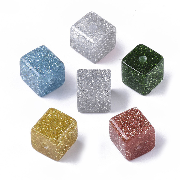 

PandaHall Resin Beads, with Silver Powder, Glitter Beads, Cube, Mixed Color, 16x16x16mm, Hole: 3.5mm Resin Cube Multicolor
