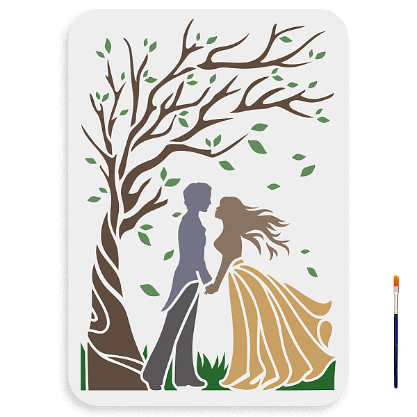

PandaHall MAYJOYDIY Lover Promise Under The Tree Stencil 11.7×8.3inch Large Bride and Groom Tree Stencil Reusable Couple Love Drawing...