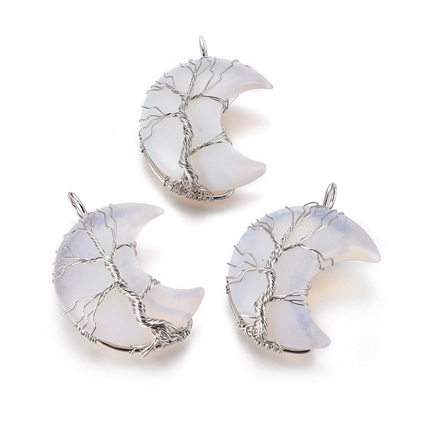 

PandaHall Opalite Tree of Life Wire Wrapped Pendants, with Brass Findings, Crescent Moon, Platinum, 44~46x26~32x12.5mm, Hole: 6.5x4.5mm...