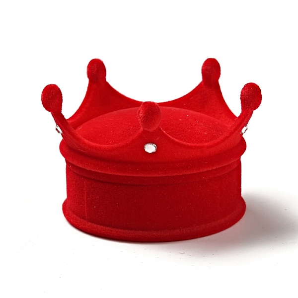 PandaHall Flocking Plastic Crown Finger Ring Boxes, for Valentine's Day Gift Wrapping, with Sponge Inside, Red, 6.7x6.5x4.5cm, Inner...