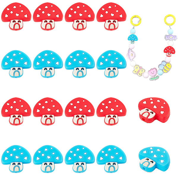 

PandaHall CRASPIRE 20Pcs 2 Colors Mushroom Food Grade Eco-Friendly Silicone Beads, Chewing Beads For Teethers, DIY Nursing Necklaces Making..., Multicolor