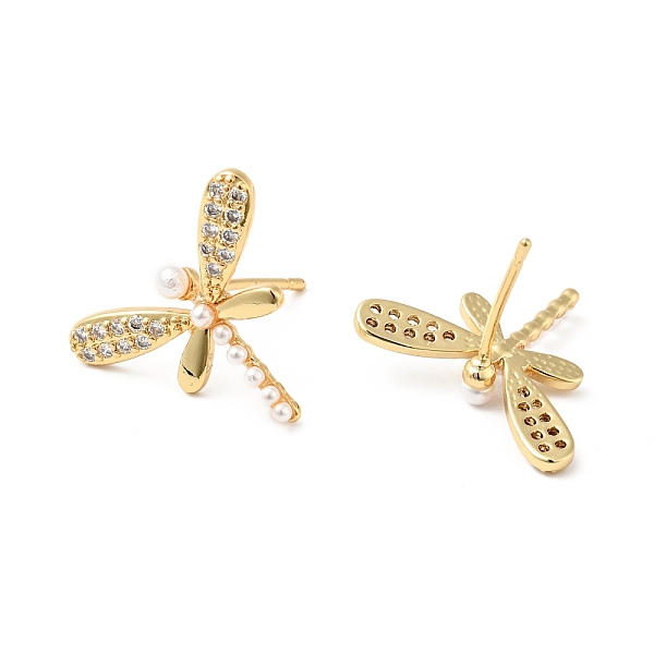 

PandaHall Rack Plating Brass Micro Pave Clear Cubic Zirconia Stud Earrings for Women, with Acrylic Beads, Cadmium Free & Lead Free...