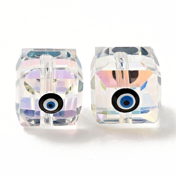 

PandaHall Transparent Glass Beads, with Enamel, Faceted, Cube with Evil Eye Pattern, Black, 10~11x9x10mm, Hole: 1.6mm Glass Cube Black