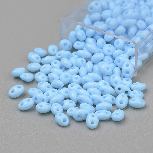 

PandaHall 2-Hole Seed Beads, Czech Glass Beads, Oval, Deep Sky Blue, 5x3~3.5x2.5~3mm, Hole: 0.5mm, about 194pcs/box, Net Weight: 10g/box...