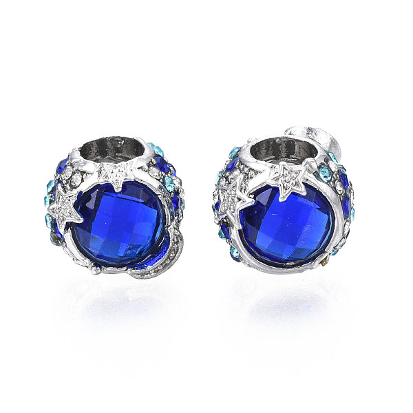 

PandaHall Rack Plating Alloy European Beads, Large Hole Beads, with Sapphire Rhinestone and Resin, Cadmium Free & Nickel Free & Lead Free..., Blue