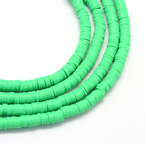 

PandaHall Handmade Polymer Clay Beads, Disc/Flat Round, Heishi Beads, Spring Green, 6x1mm, Hole: 2mm, about 380~400pcs/strand, 17.7 inch...