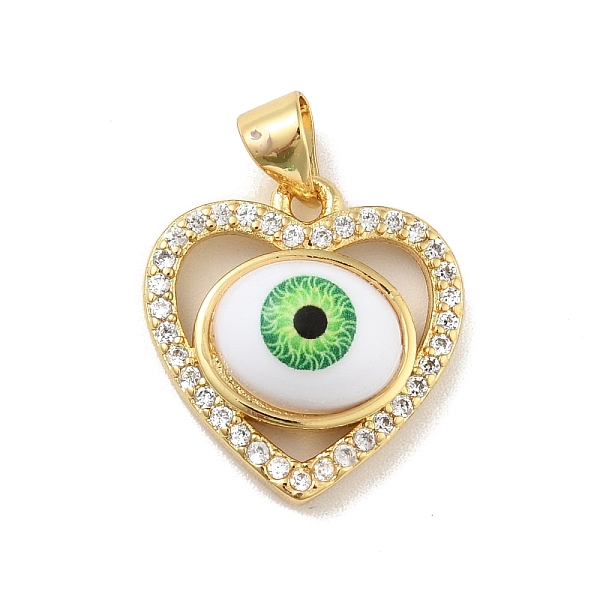 

PandaHall Brass Micro Pave Cubic Zirconia Pendants, with Acrylic, Cadmium Free & Lead Free, Long-Lasting Plated, Heart with Evil Eye, Real..., Green