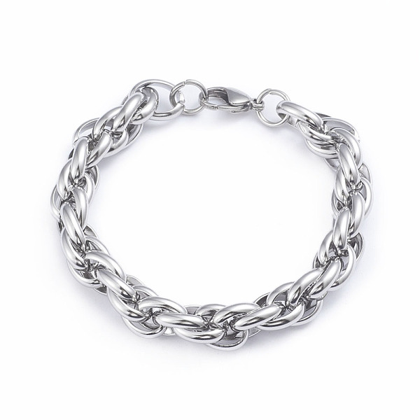 

PandaHall 304 Stainless Steel Rope Chain Bracelets, with Lobster Claw Clasps, Stainless Steel Color, 8-5/8 inch(22cm) 304 Stainless Steel