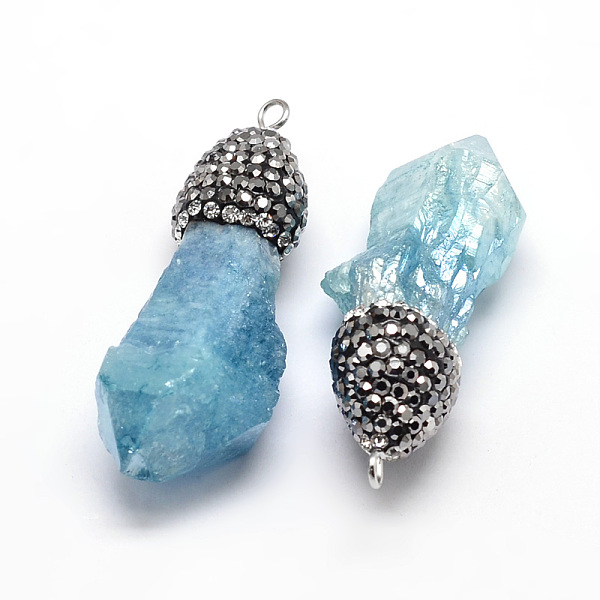 

PandaHall Electroplated Nuggets Natural Druzy Crystal Big Pendants, with Polymer Clay Rhinestone and Platinum Tone Brass Findings, Mixed..., Multicolor