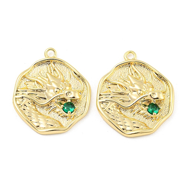

PandaHall Brass Micro Pave Cubic Zirconia Pendants, Flat Round with Dragon, Green, 23x20x2mm, Hole: 1.6mm Brass+Cubic Zirconia Flat Round...