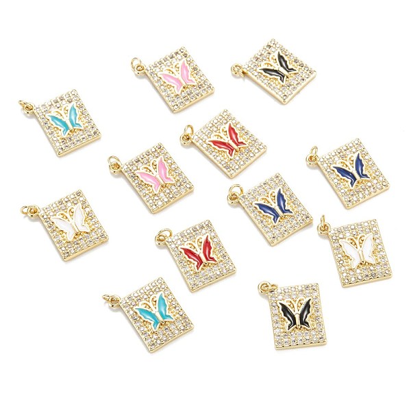 

PandaHall Brass Micro Pave Clear Cubic Zirconia Pendants, with Enamel, Real 18K Gold Plated, Long-Lasting Plated, Rectangle with Butterfly..., Multicolor