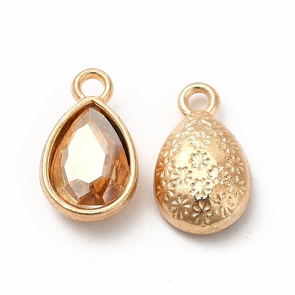 

PandaHall Faceted Glass Rhinestone Pendants, with Golden Tone Zinc Alloy Findings, Teardrop Charms, PeachPuff, 15x9x5mm, Hole: 2mm..., Brown