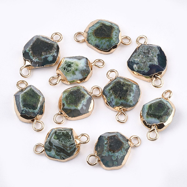 

PandaHall Electroplate Natural Agate Links connectors, with Brass Findings, Dyed, Faceted, Golden, Green, 16~20x9~12x4~8mm, Hole: 2mm...