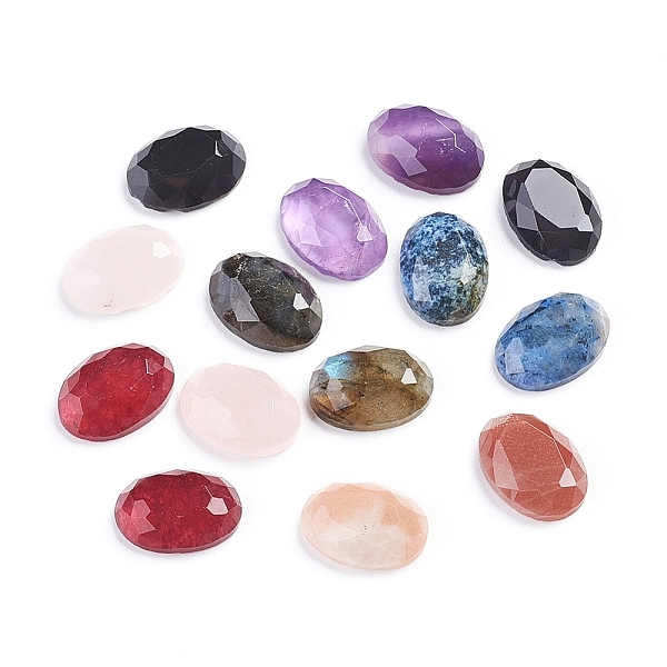 

PandaHall Natural Mixed Gemstone Cabochons, Oval, Faceted, 14~14.5x10x4.5mm Mixed Stone Oval