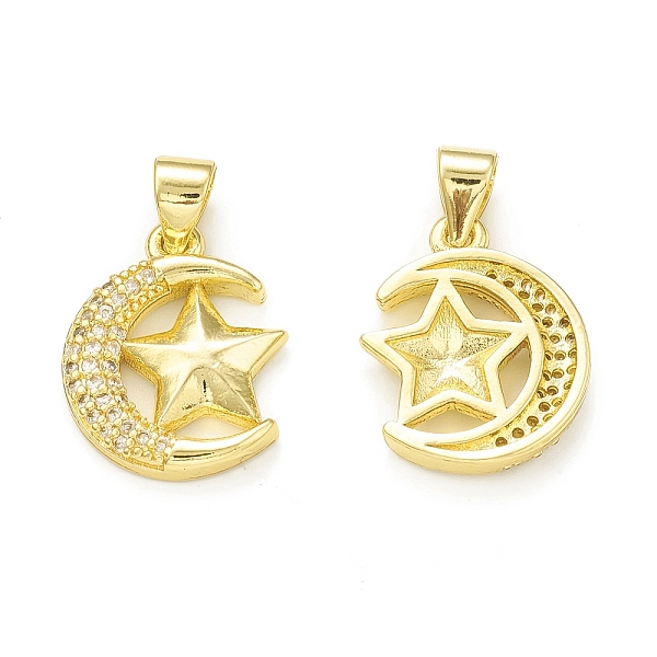 

PandaHall Rack Plating Brass Micro Pave Clear Cubic Zirconia Pendants, Cadmium Free & Lead Free, Long-Lasting Plated, Moon with Star Charm...