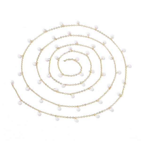 

PandaHall 3.28 Feet Handmade Glass Beaded Chains, Soldered, Brass Chain, Long-Lasting Plated, Golden, White, 4x2mm Brass+Glass White