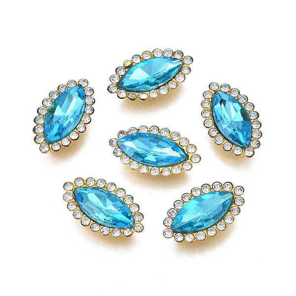 

PandaHall Sew on Rhinestone, Transparent Glass Rhinestone, with Iron Prong Settings, Faceted, Horse Eye, Aquamarine, 20x12x6mm, Hole: 1.2mm..., Blue