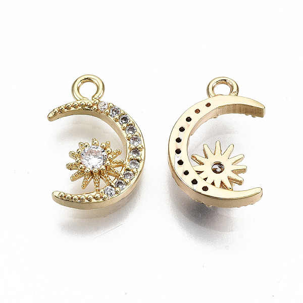 

PandaHall Brass Micro Clear Cubic Zirconia Charms, Nickel Free, Moon with Star, Real 18K Gold Plated, 14x9x3mm, Hole: 1.5mm Brass+Cubic...
