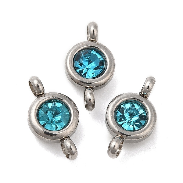 

PandaHall 304 Stainless Steel Single Rhinestone Connector Charms, Flat Round Links, Stainless Steel Color, Blue Zircon, 12x6.5x4mm, Hole..., Cyan